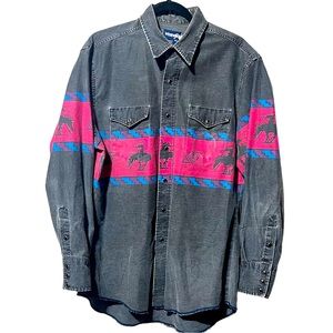 Vintage Men’s Wrangler Navajo Pearl Snap Shirt Grey